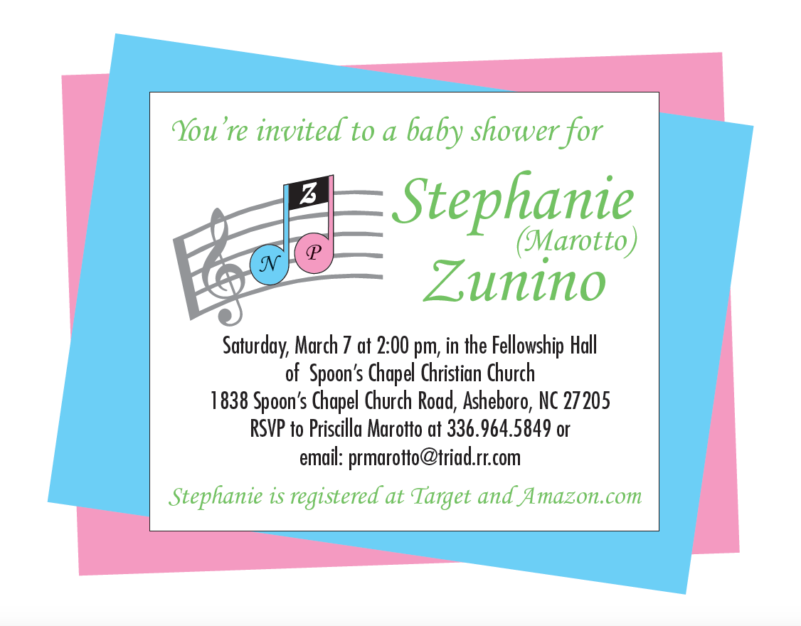 Music Themed Twins Baby Shower invitation inside