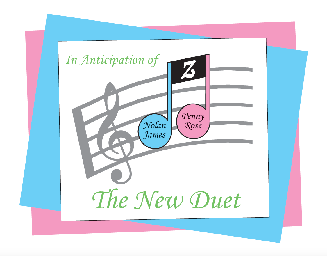 Twins Baby Shower music theme invitation outside