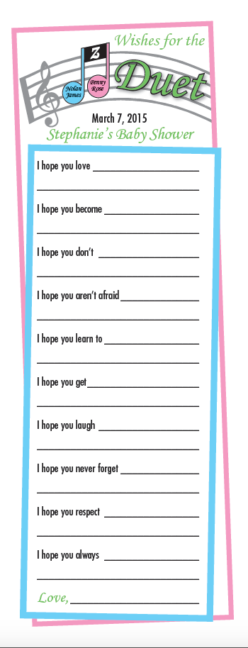Wishes for the Twins Form for the Baby Shower
