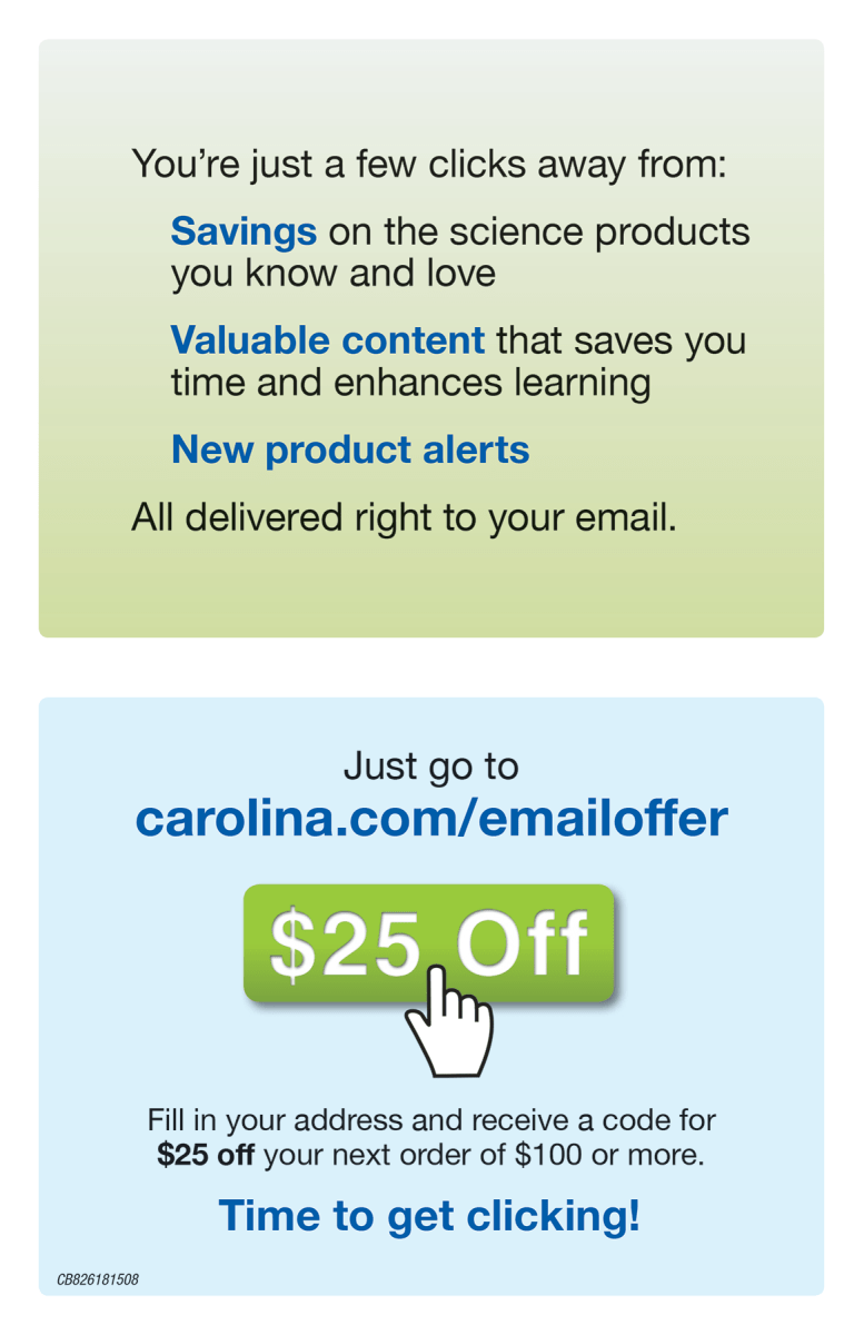 advertising promotion on the inside of the card with a hand cursor touching a website button