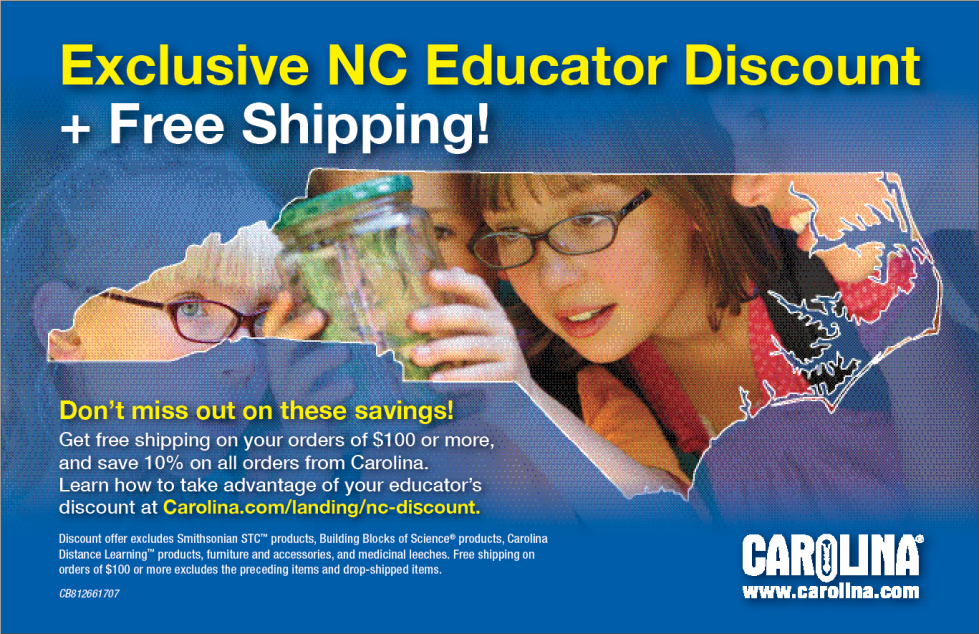 Children looking at contents of jar inside a contour outline of the state of North Carolina